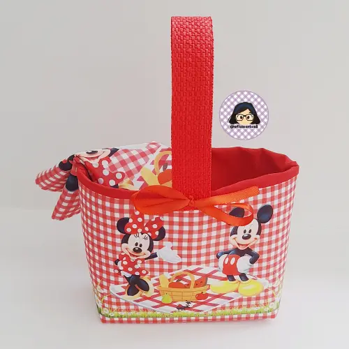 Kit 15 mini cestinhas e 15 toalhinhas Picnic Minnie e Mickey Vermelho