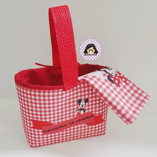 Kit 15 mini cestinhas e 15 toalhinhas Picnic Minnie e Mickey Verm