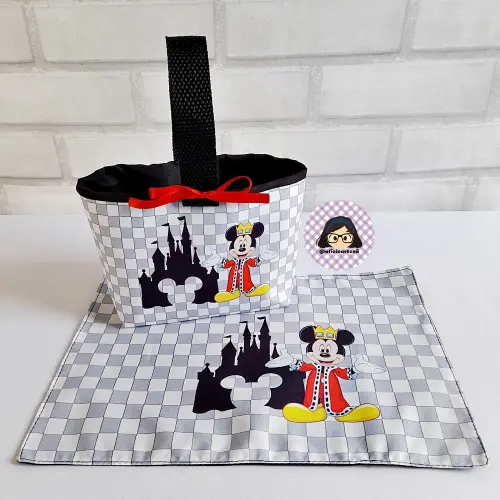 Kit 15 mini cestinhas e 15 toalhinhas Mickey Realeza