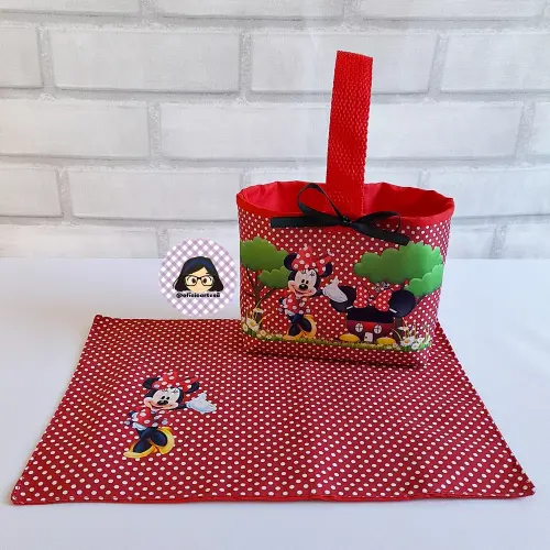 Kit 15 mini cestinhas e 15 toalhinhas Minnie Vermelha