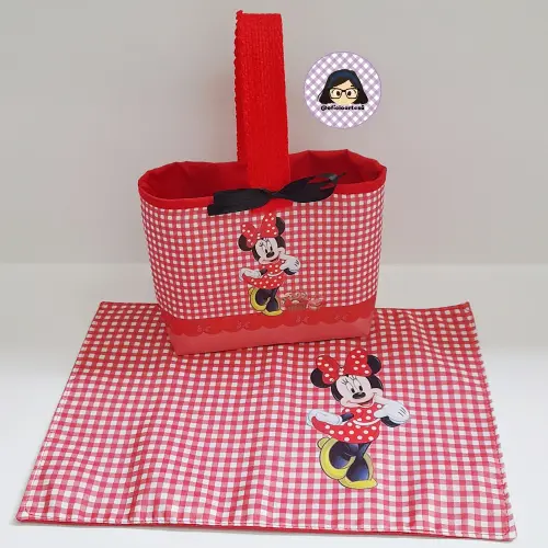 Kit 15 mini cestinhas e 15 toalhinhas Minnie Vermelha