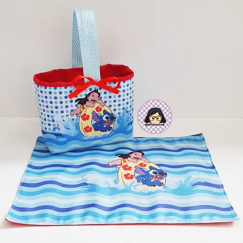 Kit 15 mini cestinhas e 15 toalhinhas Lilo & Stitch