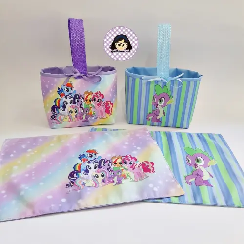 Kit 15 mini cestinhas e 15 toalhinhas My Little Pony Lilás e Azu