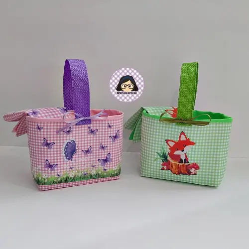 Kit 15 mini cestinhas e 15 toalhinhas Borboletas Lilás e Raposinha