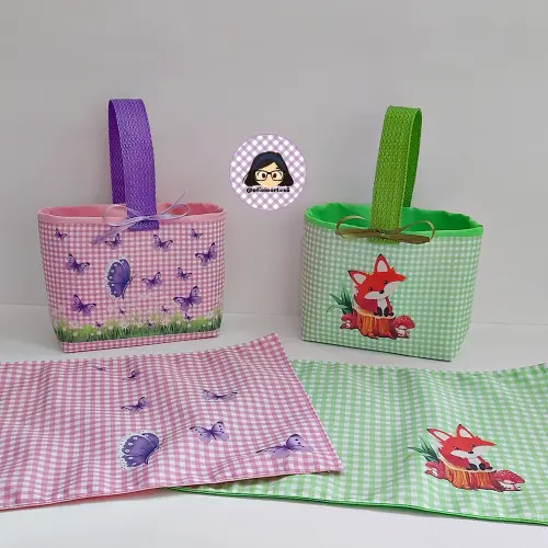 Kit 15 mini cestinhas e 15 toalhinhas Borboletas Lilás e Raposin