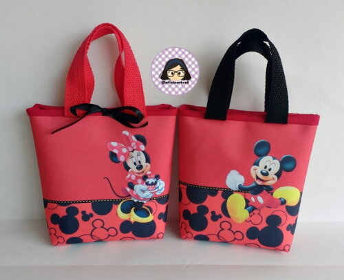 Kit 20 Lembrancinhas Minnie e Mickey Bolsinhas ou Sacolinhas 18cm x 19cm