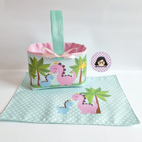 Kit Lembrancinha 15 Mini Cestas + 15 Toalhinhas Dino Baby