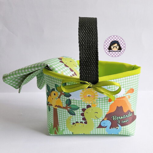 Kit Lembrancinha 15 Mini Cestas + 15 Toalhinhas Dino Baby