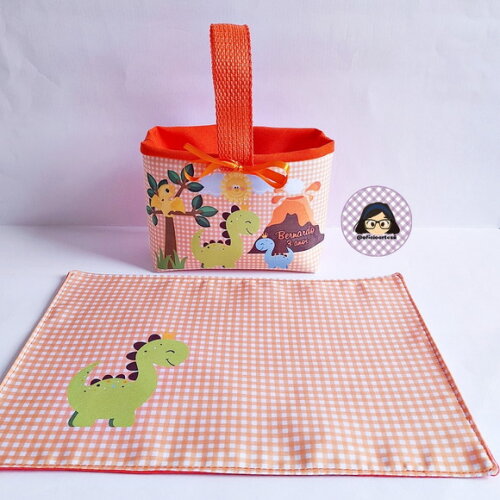 Kit Lembrancinha 15 Mini Cestas + 15 Toalhinhas Dino Baby