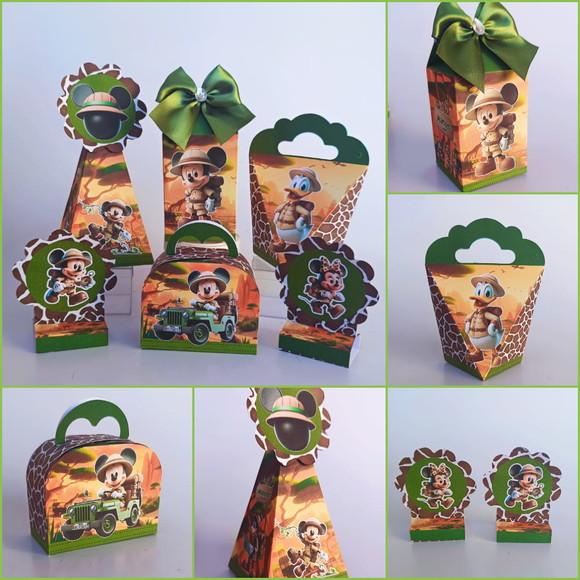 20 Caixas Personalizadas Tema Mickey Safari com Laços.