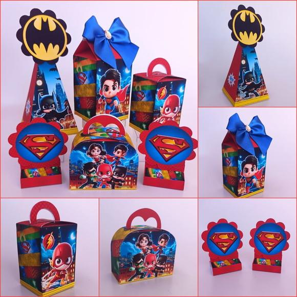 20 Caixas Personalizadas Tema Heróis com Laços.