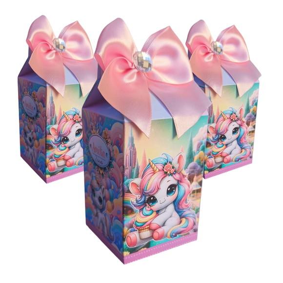 20 Caixas Personalizadas Tema Unicórnio com Laços.