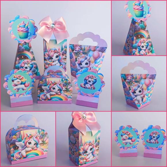 20 Caixas Personalizadas Tema Unicórnio com Laços.