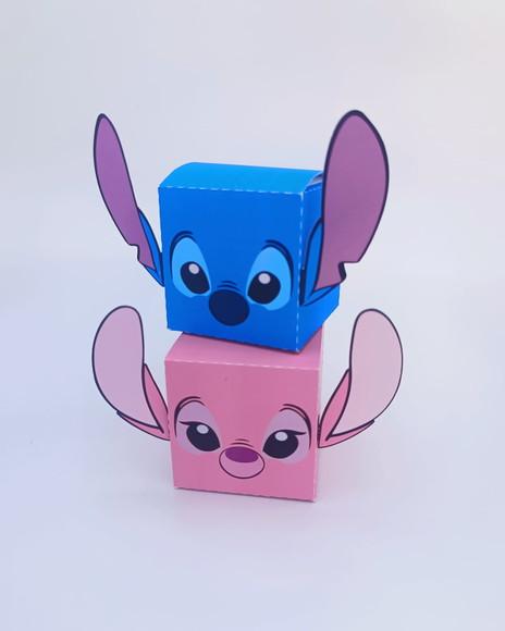 Caixas Cubo Tema Stitch, Rostinho Stitch e Angel