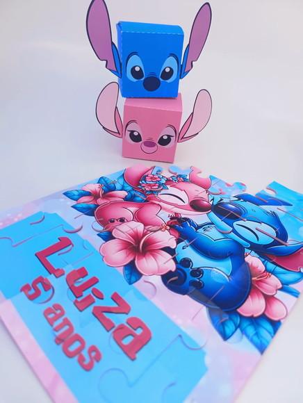 Quebra-cabeça Personalizado 30 Peças Tema Stitch e Angel