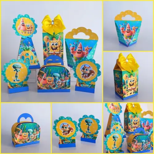 20 Caixas Personalizadas Bob Esponja com Laços.
