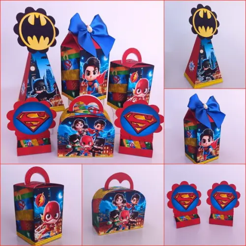 20 Caixas Personalizadas Tema Heróis com Laços.