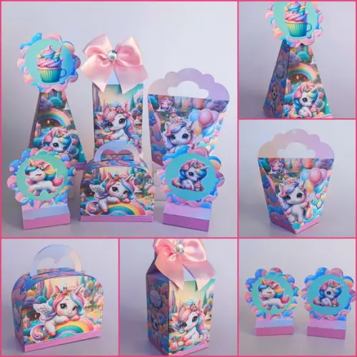 20 Caixas Personalizadas Tema Unicórnio com Laços.