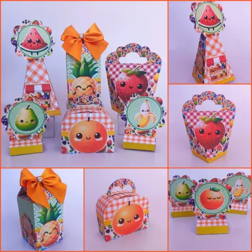 20 Caixas Personalizadas Tema Quitandinha, Frutinhas.