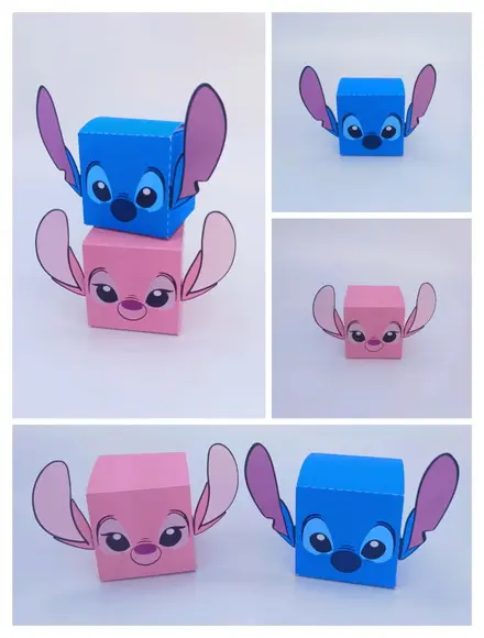Caixas Cubo Tema Stitch, Rostinho Stitch e Angel