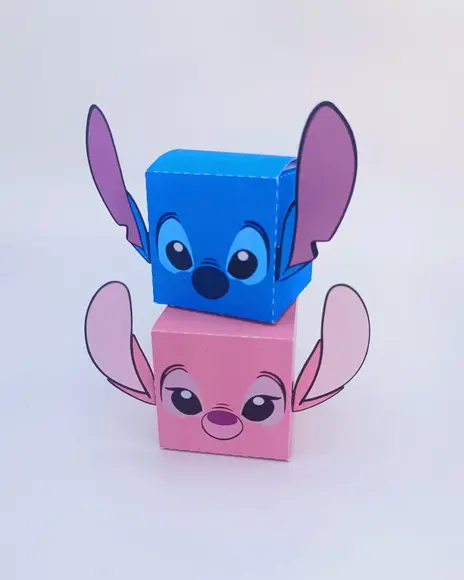 Caixas Cubo Tema Stitch, Rostinho Stitch e Angel