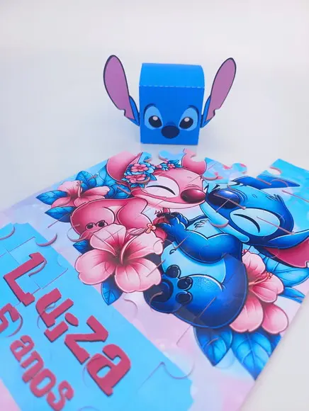 Quebra-cabeça Personalizado 30 Peças Tema Stitch e Angel