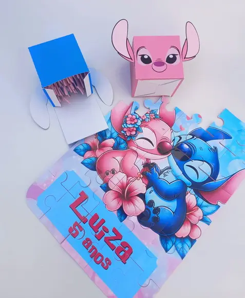 Quebra-cabeça Personalizado 30 Peças Tema Stitch e Angel
