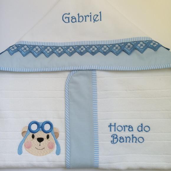 Kit Toalha Banho,toalha Boca,porta Caderneta Urso Aviador