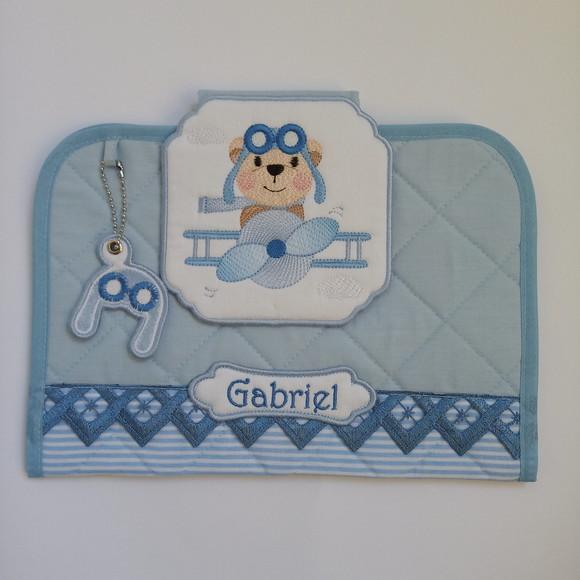 Kit Toalha Banho,toalha Boca,porta Caderneta Urso Aviador