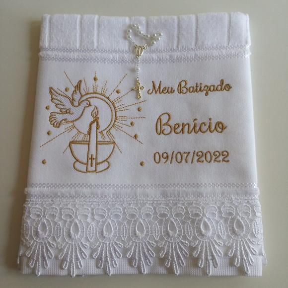 Toalha Batizado Pomba e Vela