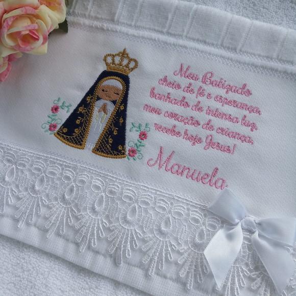 Toalha Batizado Nossa Senhora Aparecida e Oração