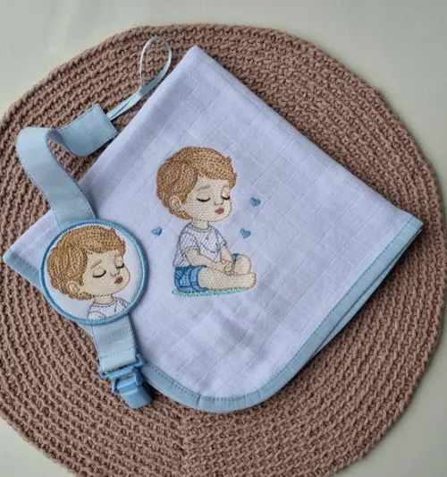 Kit Fralda de Boca e Prendedor de Chupeta Menino