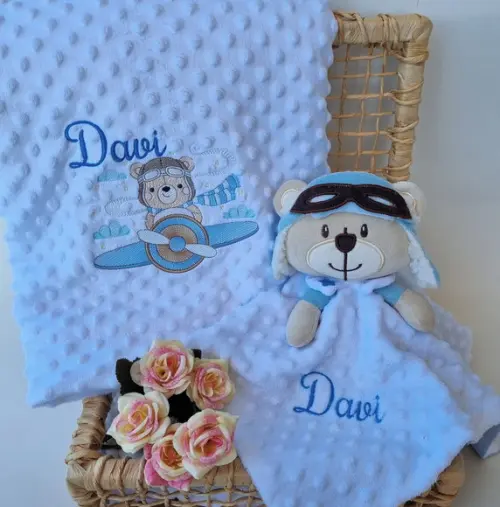 Kit Manta Pipoquinha e Naninha Urso Aviador