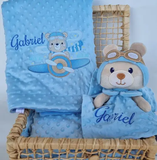 Kit Manta Pipoquinha e Naninha Urso Aviador
