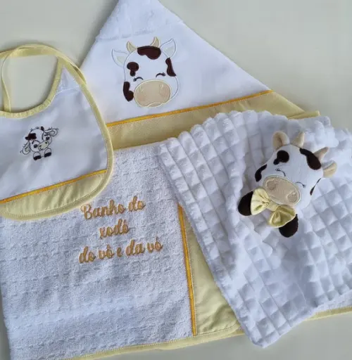 Kit Toalha Banho Capuz ,babador e Naninha Unissex