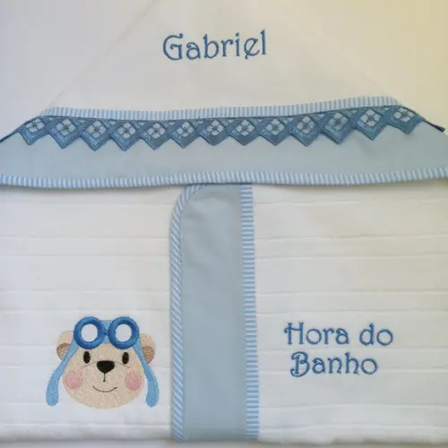 Kit Toalha Banho,toalha Boca,porta Caderneta Urso Aviador