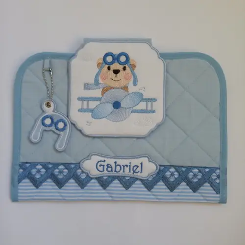 Kit Toalha Banho,toalha Boca,porta Caderneta Urso Aviador