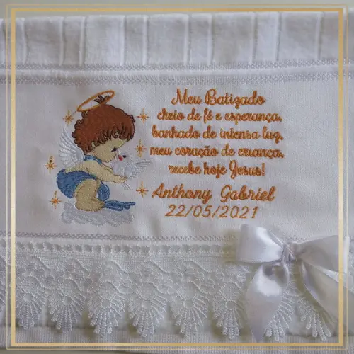 Toalha Batizado Anjo e Oração