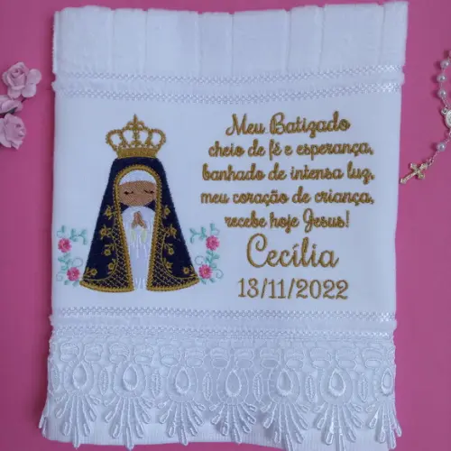 Toalha Batizado Nossa Senhora Aparecida e Oração