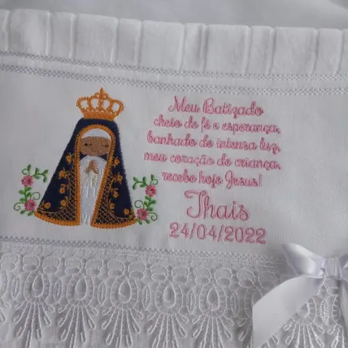 Toalha Batizado Nossa Senhora Aparecida e Oração