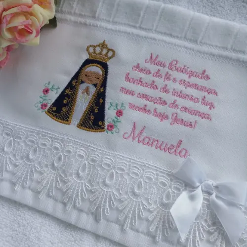 Toalha Batizado Nossa Senhora Aparecida e Oração