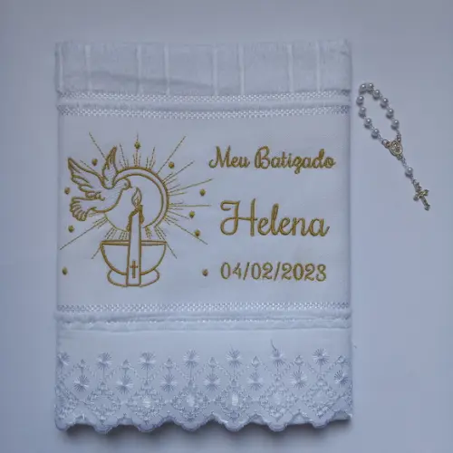 Toalha Batizado Pomba e Vela