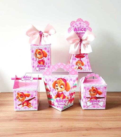 Kit 15 Caixinhas Personalizadas Patrulha Canina Skye Menina