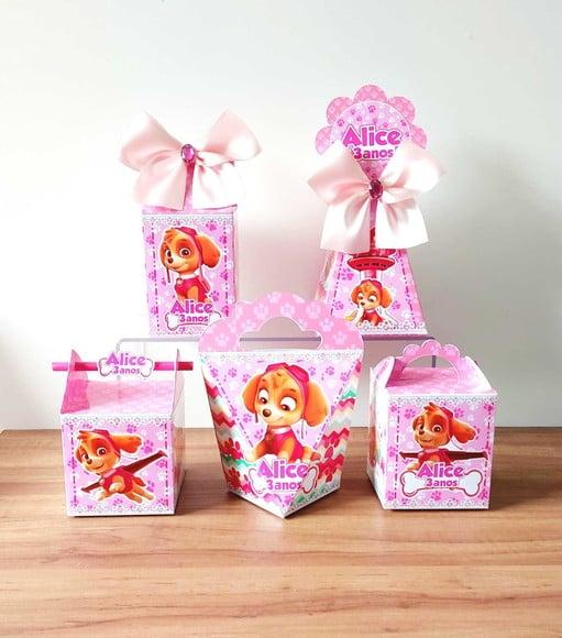 Kit 50 Caixinhas Personalizadas Patrulha Canina Skye Menina