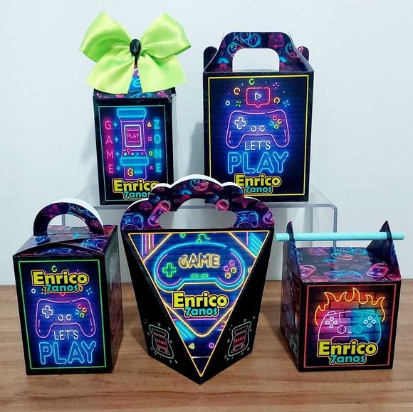 Kit Festa 30 Caixinhas Personalizadas Vídeo Game Neon