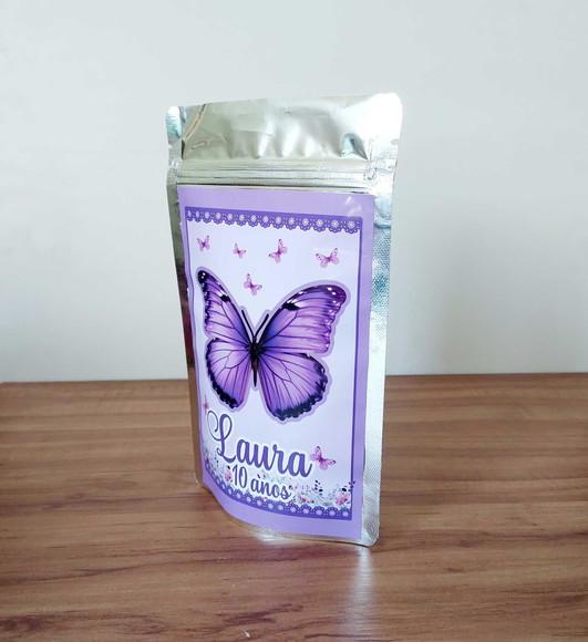 Saquinho Metalizado Borboleta Lilás Zip Lock Personalizado