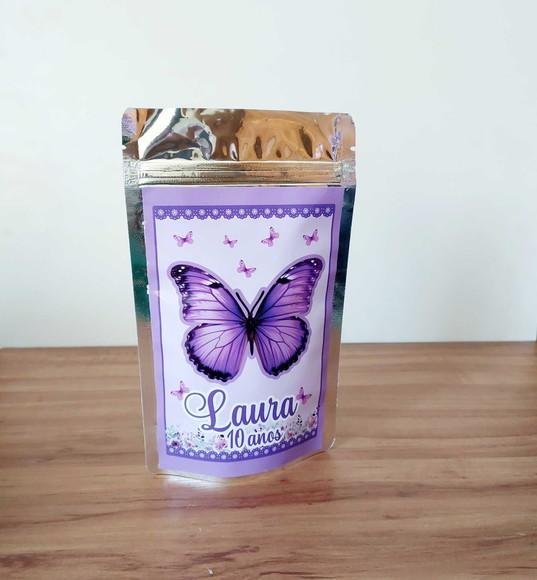 Saquinho Metalizado Borboleta Lilás Zip Lock Personalizado