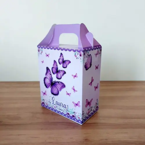 Caixa Maleta Surpresa Borboleta Lilás Personalizada Infantil