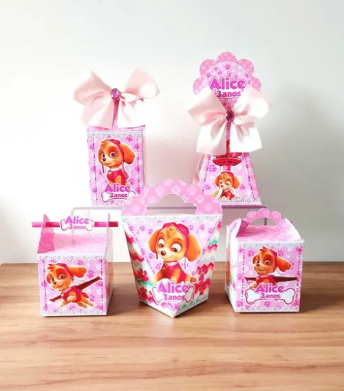 Kit 20 Caixinhas Personalizadas Patrulha Canina Skye Menina