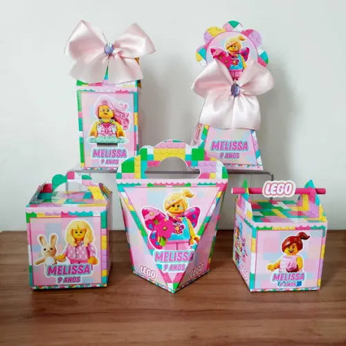 Kit 25 Caixinhas Personalizadas Lego Menina